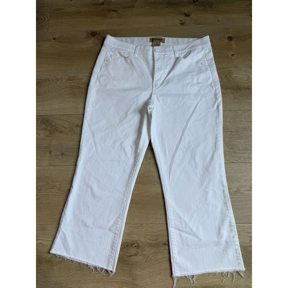 EUC Democracy white frayed hem wide leg cropped pants stretch ab technology 12